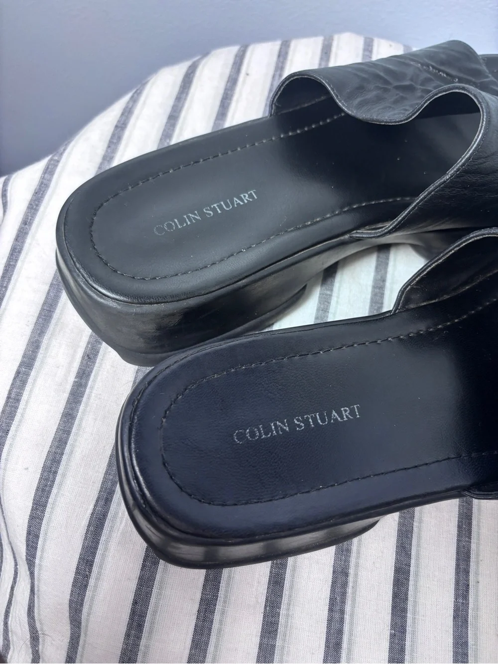 Vintage Y2K Colin Stuart Black Leather Platform Slide Sandals Women’s Size 10